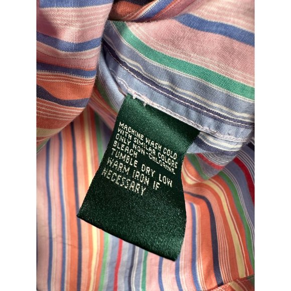 Lauren Ralph Lauren Large Button Shirt Womens Colorful Striped Long Sleeve Cotto - Picture 9 of 10